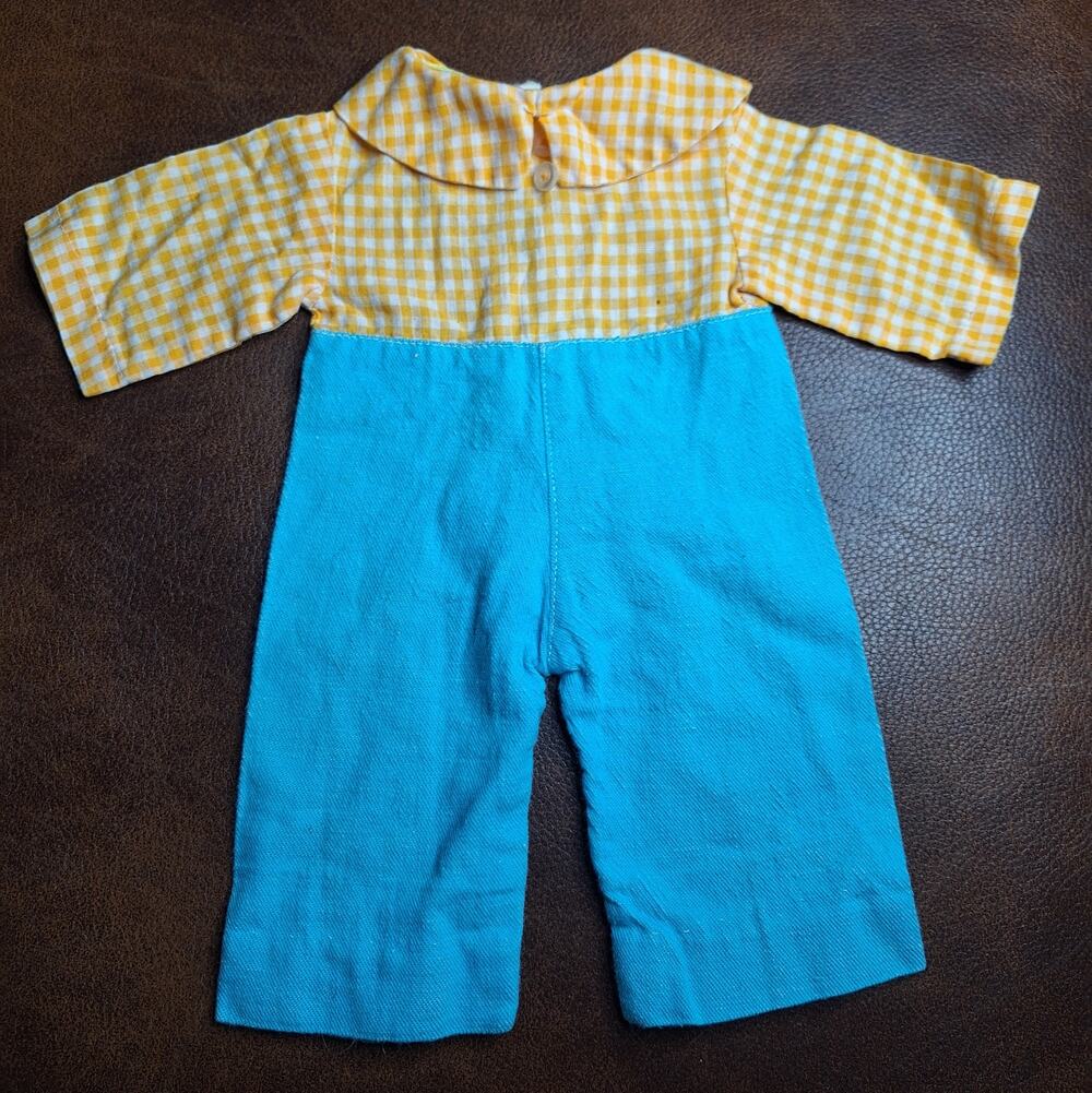 VTG Doll Outfit Fits 15-16 In Cabbage Patch Yellow Gingham Blue Romper Jumpsuit
